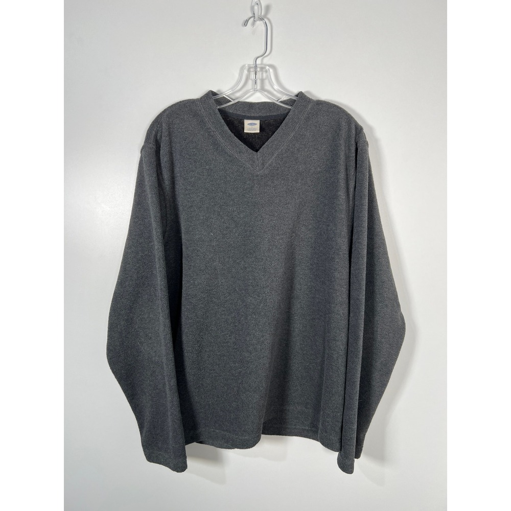 Y2K Old Navy Gray Fleece V-Neck Pullover Sweater Long Sleeve Casual Cozy Large